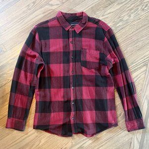 Modern Amusement Wine Black Flannel Plaid Shirt | Men's LARGE